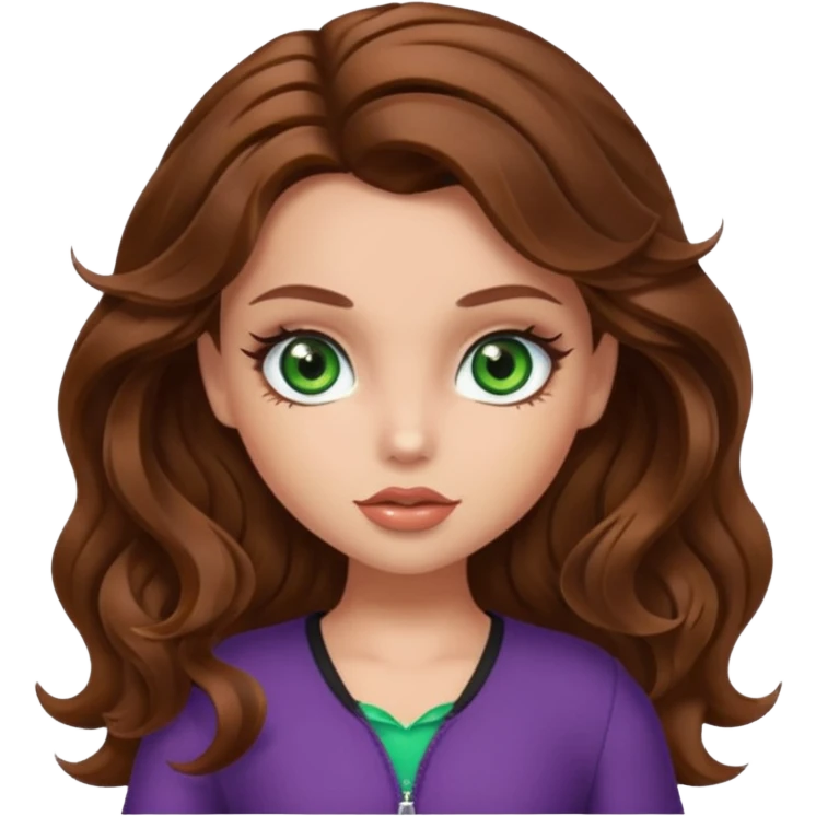 Bratz girl green eyes brown wavy hair emoji
