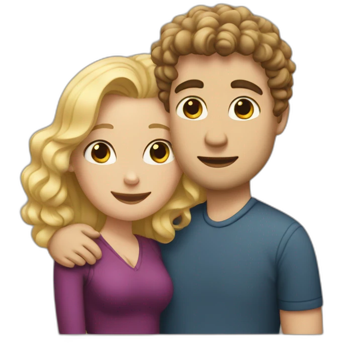 White man with dark curly hair hugging a blonde curvy woman emoji