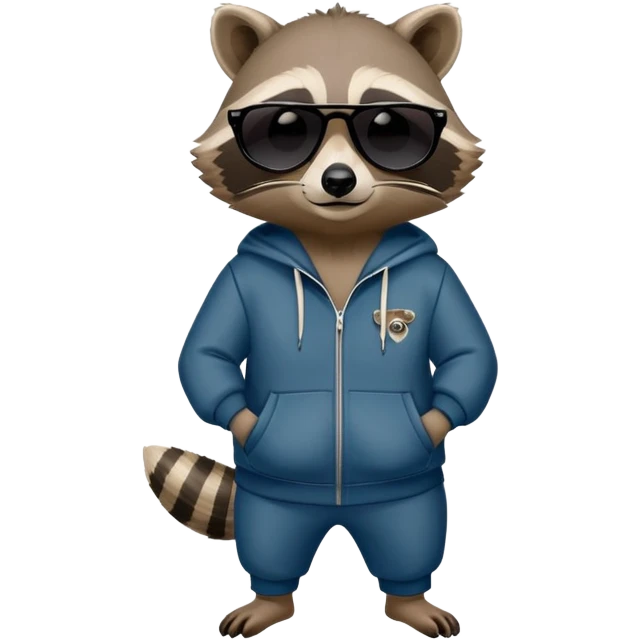 friendly anthropomorphised raccoon in a Sopranos-style mafia tracksuit, wearing dark sunglasses, relaxed pose emoji