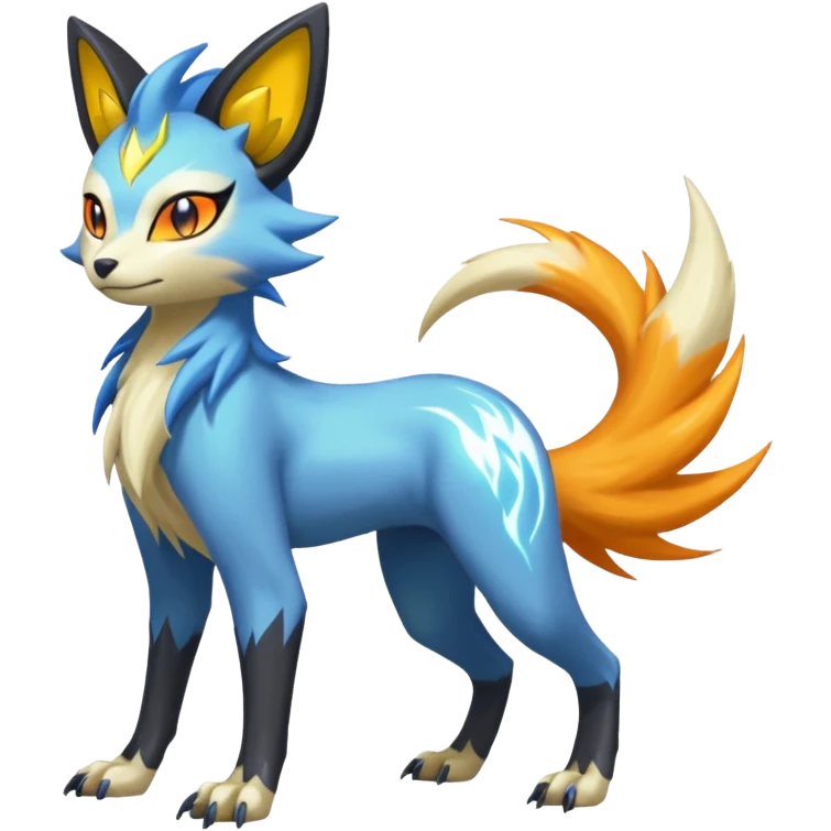 Feral Quadrupedal Digitigrade Meloetta-Luxray-Renamon-Manectric-fusion-hybrid-creature, full body  emoji