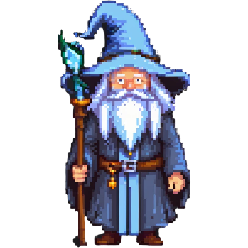 old wizard with long white beard and wizard hat emoji