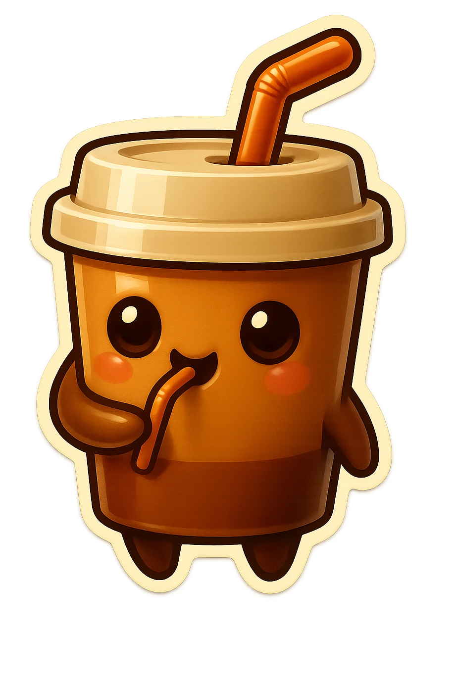 Tall coffee cup, intrigued, drinking coffee with straw, watching emoji