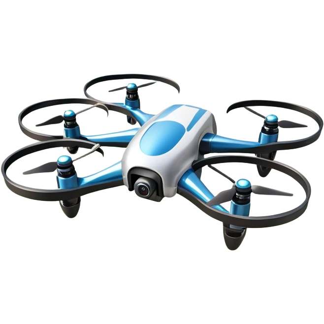 An icon showing a racing quadcopter drone in the foreground, flying at high speed through a course filled with obstacles and checkpoints. Other drones zoom in the background over a dynamic landscape. Transparent background highlights the thrill and precision of drone racing. emoji
