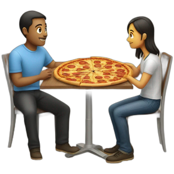 two pizza sitting at the table and speaking  emoji