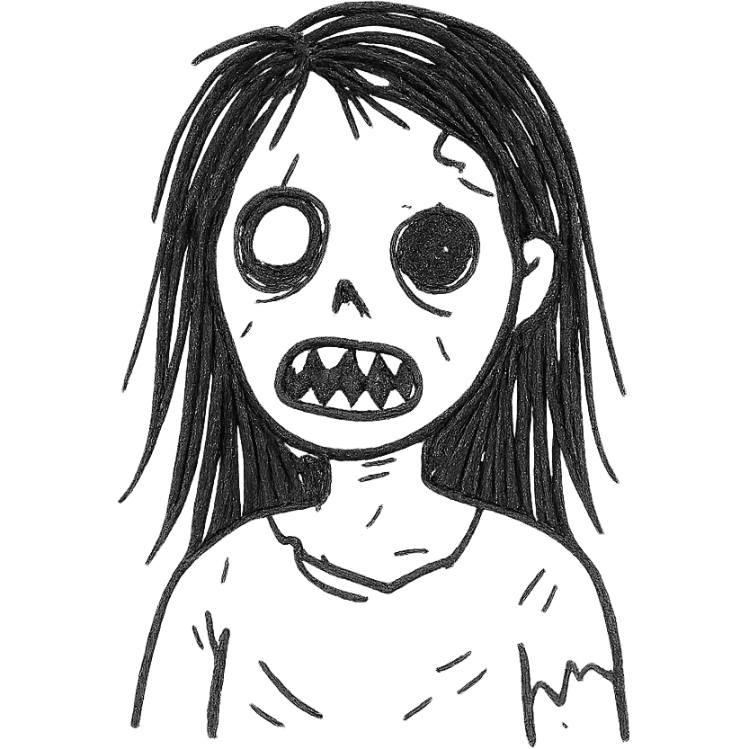 girl zombie with black long hair with teeth emoji