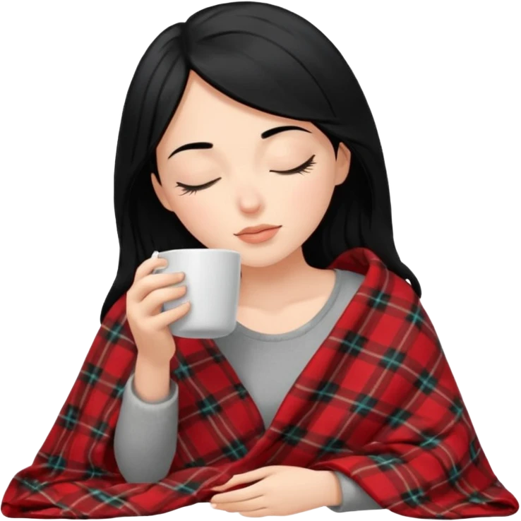 Black hair white girl inside a blanket sipping coffee eyes closed emoji
