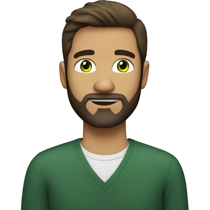a man of 26 years old with a beard, green eyes, short hair, brunette, being an English teacher emoji