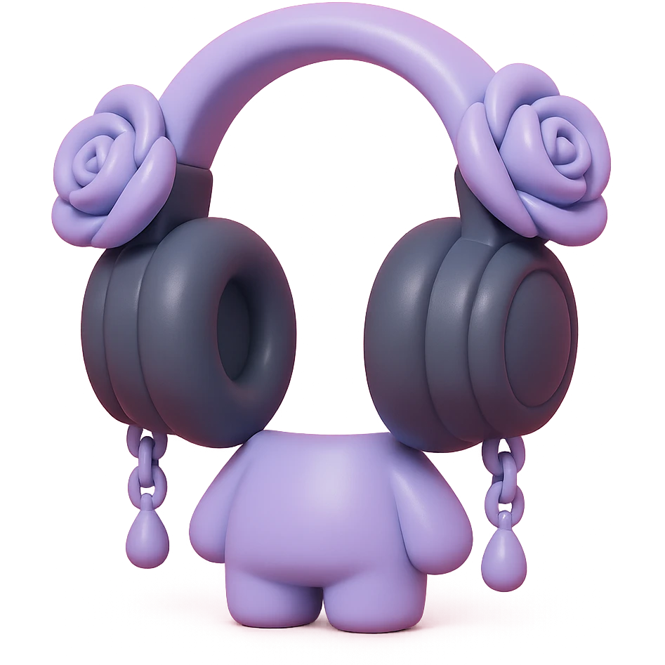 black gothic headphones with dark roses and dangling chains emoji