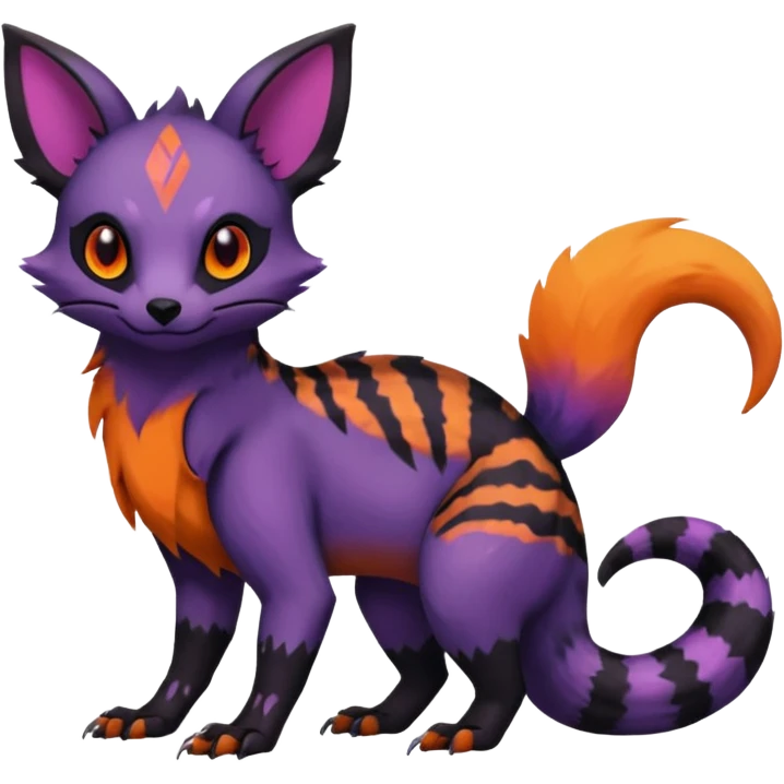 Rare cute epic aesthetic gothic colorful Salandit-Eevee-Civet-species-Fakemon-hybrid-creature, with markings, full body emoji