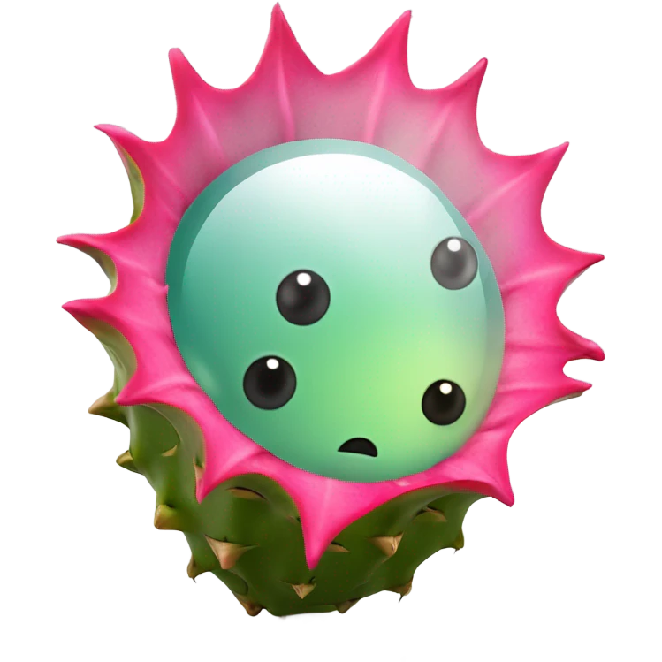 3D elegant Pitahaya with large shiny eyes 👀 one hand holds the mirror with its reflection 🪞 emoji