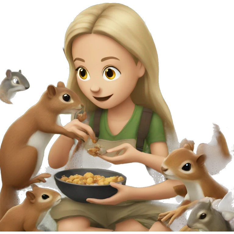 Young white woman feeding squirrels  emoji