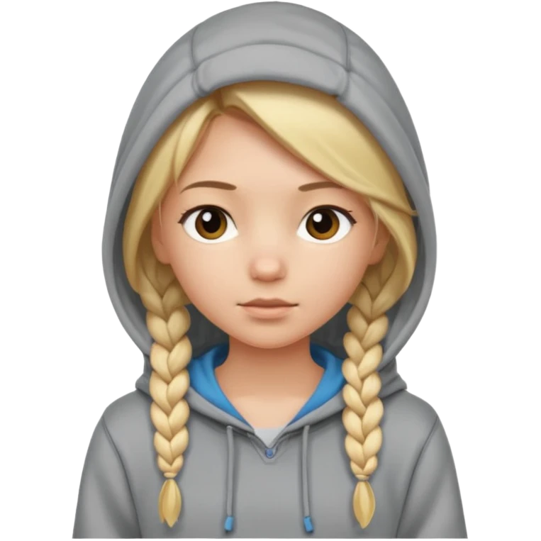 blonde braided girl with her head covered in a sweatshirt and hood emoji