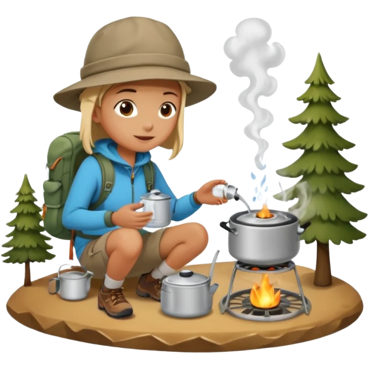 A camper boiling water on a portable stove, enjoying the outdoor breeze.
 emoji