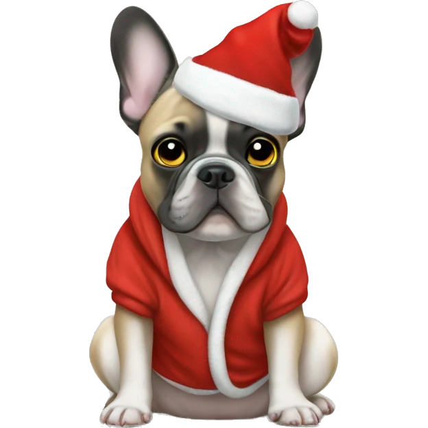 French bulldog wearing christmas onesie￼   emoji