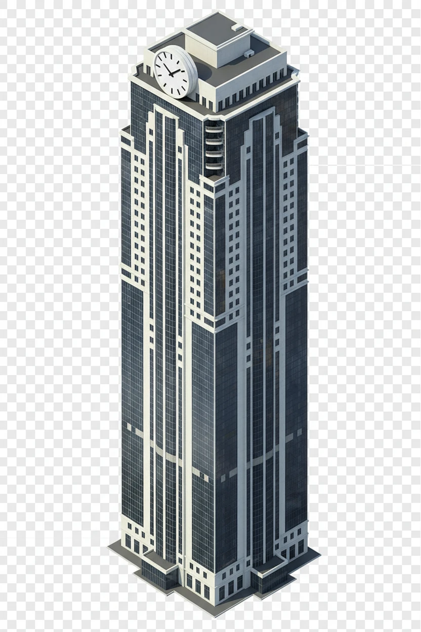 Изометричная, яркая, детализированная, объемная и фотореалистичная отдельная иллюстрация Башни «Феникс» в Грозном. Чёткие контуры, не размазанные линии, высокое качество, прозрачный фон, не обрезать края картинки emoji