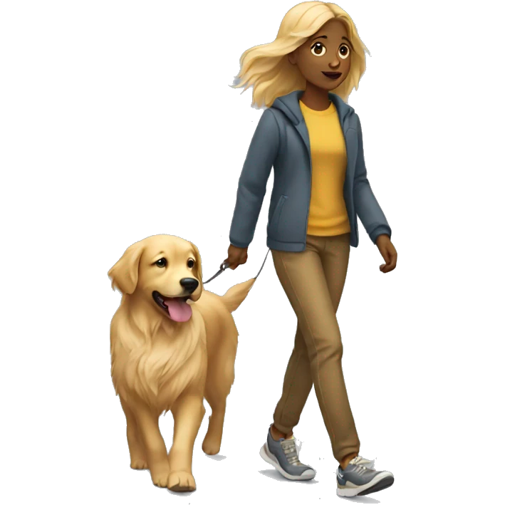 girl walking golden retriever dog emoji