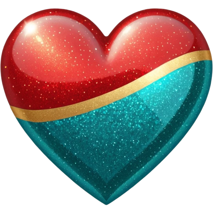 glitter heart with tri-color red, gold, teal emoji