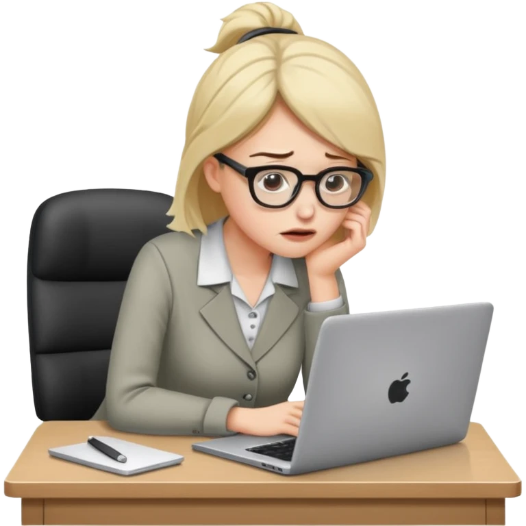 Chica con Estrés laboral en la oficina y mala postura en su laptop  emoji