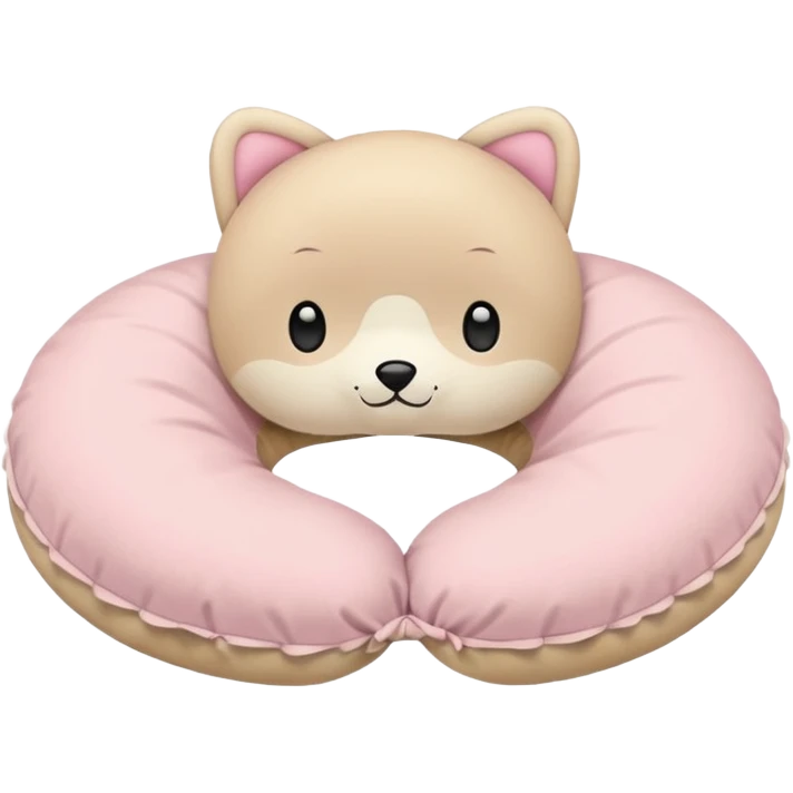 Pastel pink neck pillow with beige blanket, clean background emoji