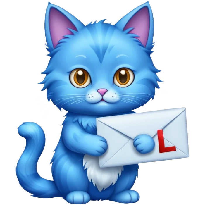 Blue cat holding letter L emoji