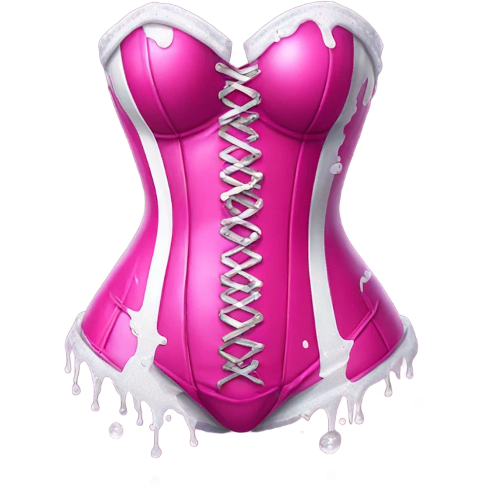 Hot pink corset and bikini bottom with glitter with white paint dripping emoji