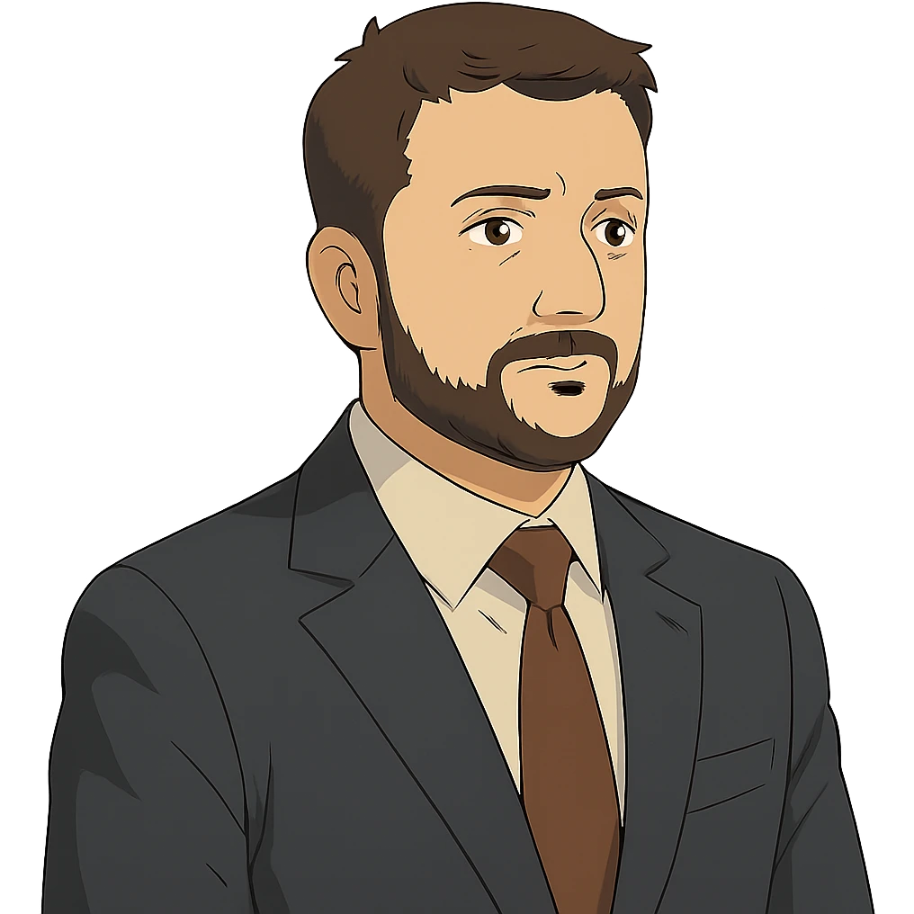 portrait of Vladimir Zelensky in a business suit, ghibli style, no background emoji
