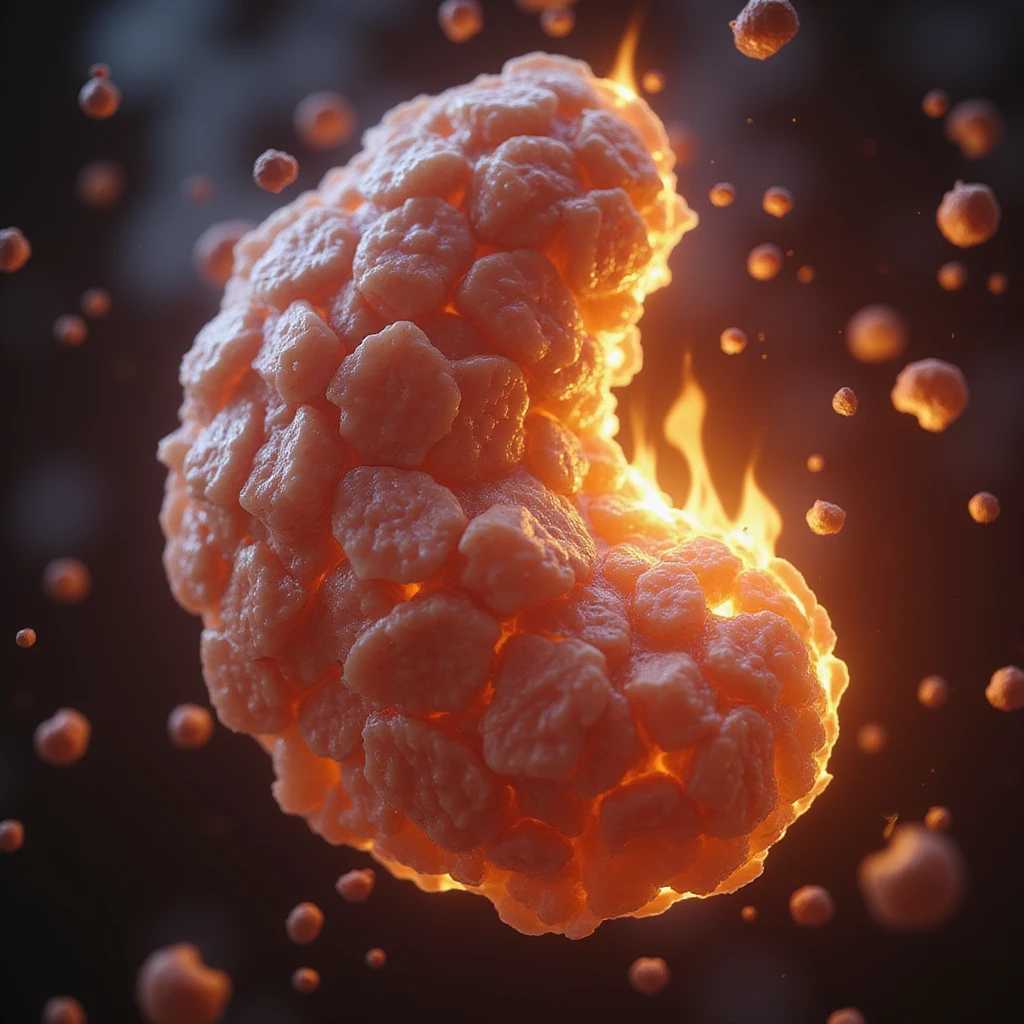 hyperrealistic and anatomical 4K visualization of human fatty acids dissolving or burning, with cellular and molecular details emoji