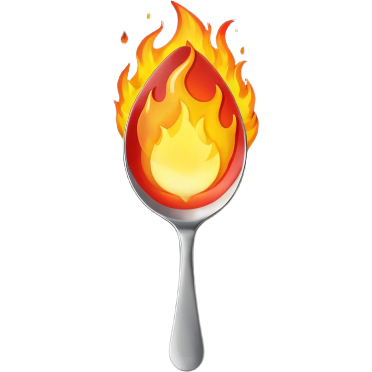 una cuchara grande con fuego emoji