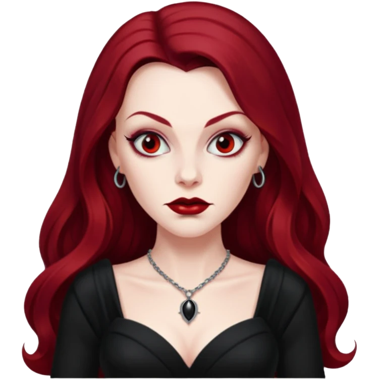 Vampira with long dark red hair emoji