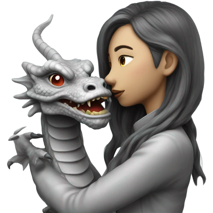 Photo realistic, alien female gray, kissing and embracing china dragon emoji