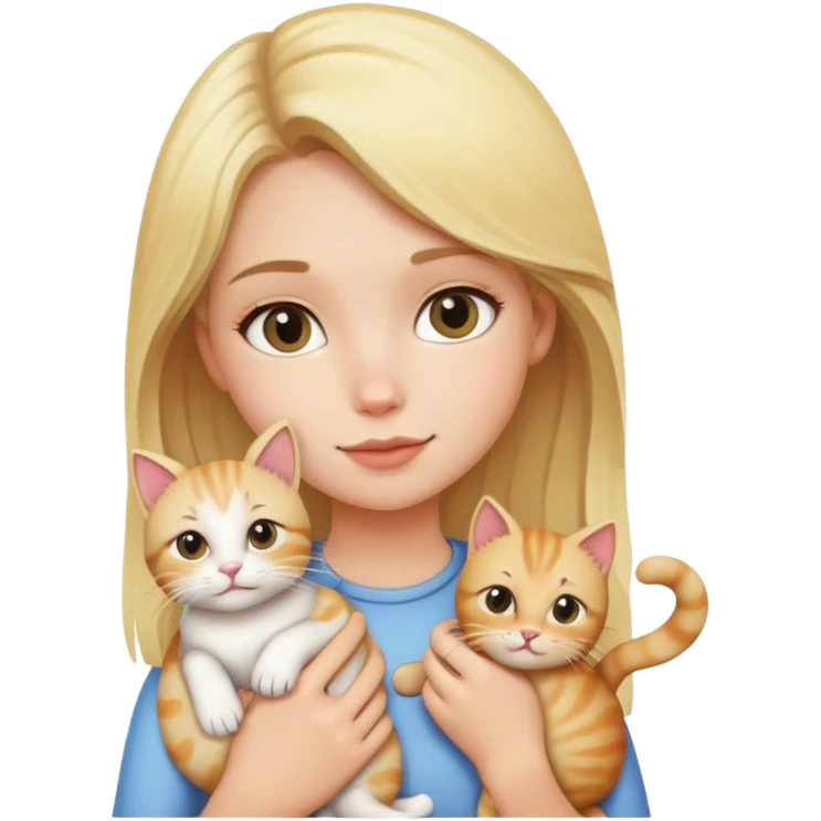 A blonde girl holding a cat emoji