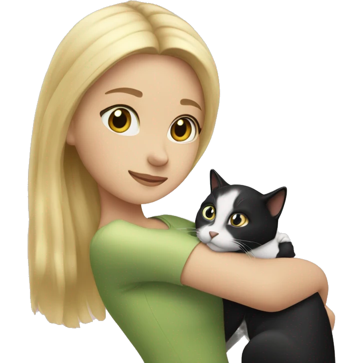 blonde Girl petting black and white cat emoji