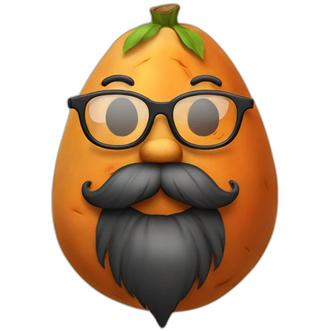 a sweet potato with glasses and a big beard emoji