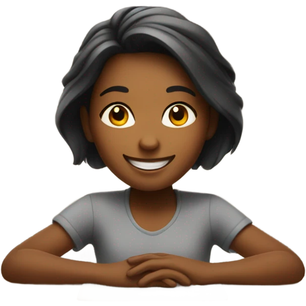 smiling girl at restaurant table emoji