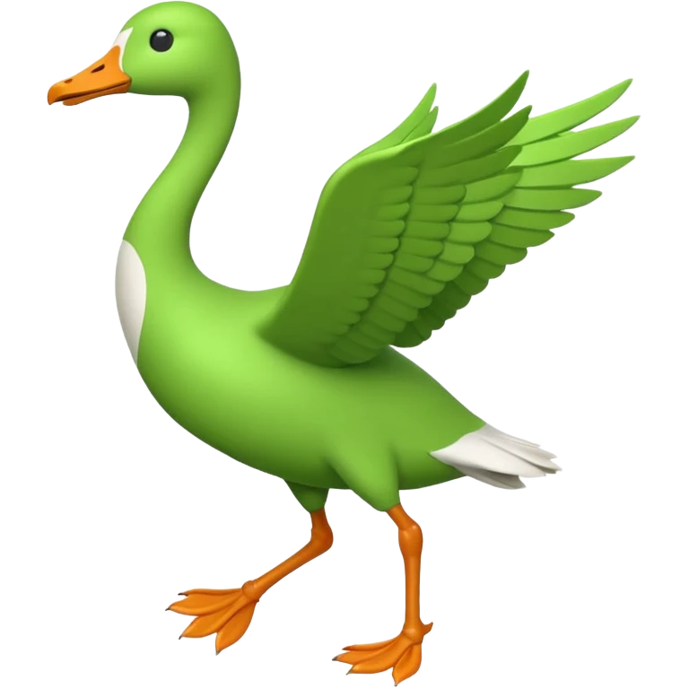 "Running goose emoji with long neck and two legs, all bright green #39C700. Wings must be tightly folded against the body—no flapping, no spread wings, no movement." emoji
