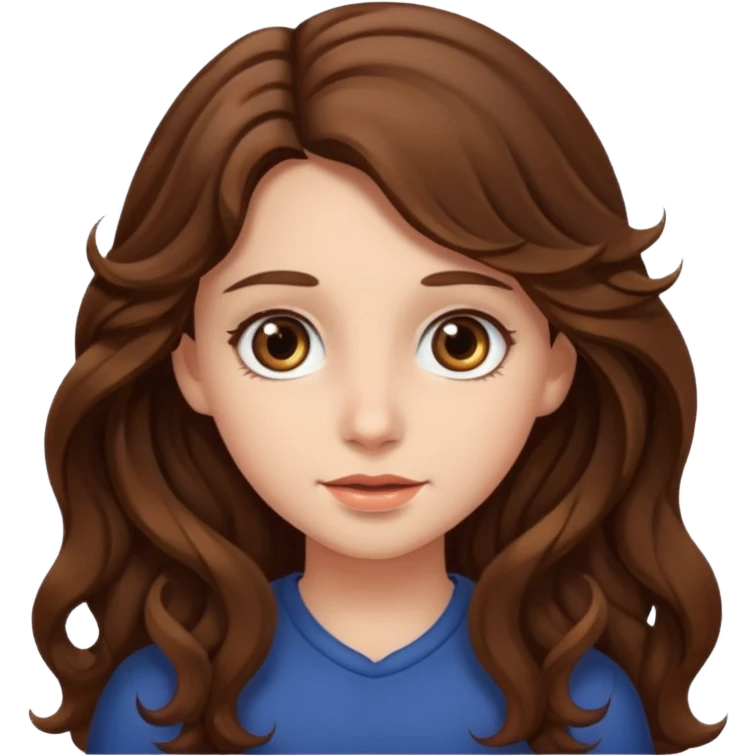 girl with long brown wave hair, big eyes emoji