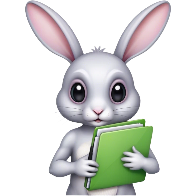 conejo con ojos alienígenas y piel especial sujeta una carpeta. emoji