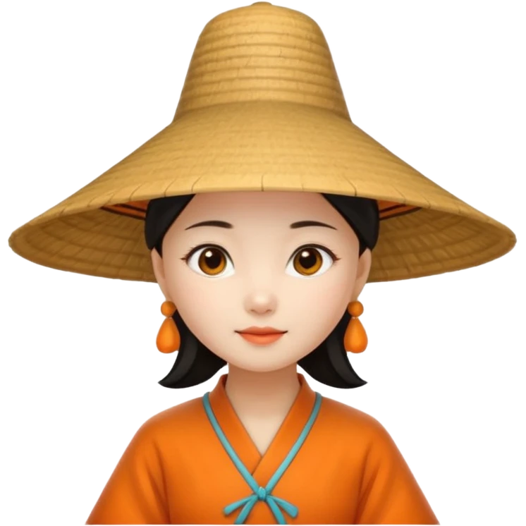 ancient chinese girl with conical hat, orange emoji