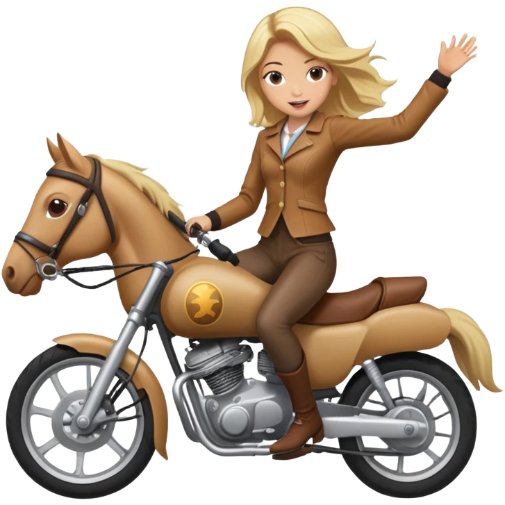 girl riding a horse jumping over a motorcycle emoji