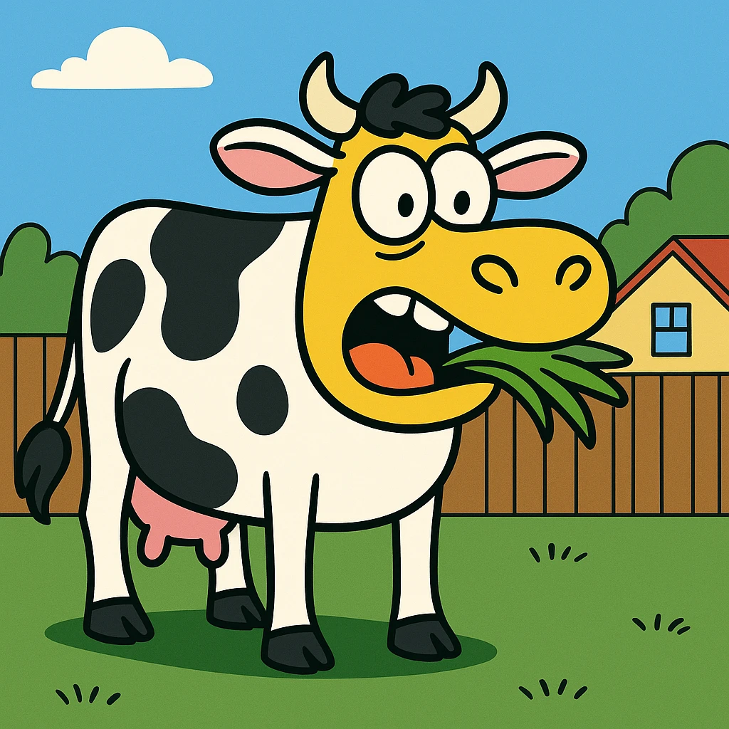 a cow masticating grass emoji