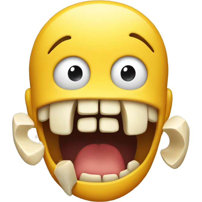 scared yellow face with a bone in its mouth emoji