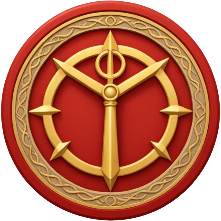 a circular casting sigil inspired by the wizard101 balance school using base color sand and trim color red. A golden scale in the middle as a focus  emoji