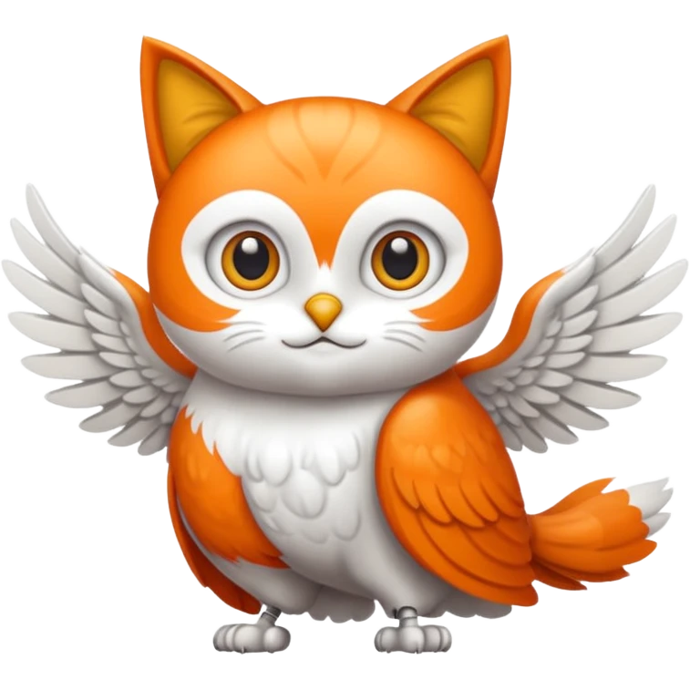 crea un gato con alas de búho con pelaje color naranja y blanco emoji