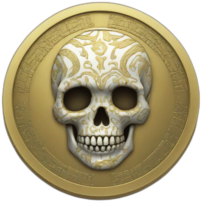 A coin with patterns and skull in middle emoji