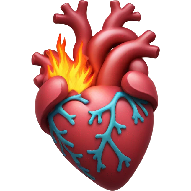 Anatomical heart with flames emoji