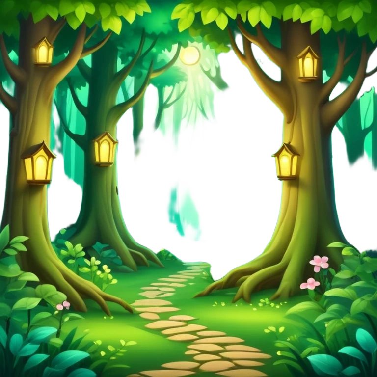 enchanted forest scene with lush green trees and magical glowing accents emoji