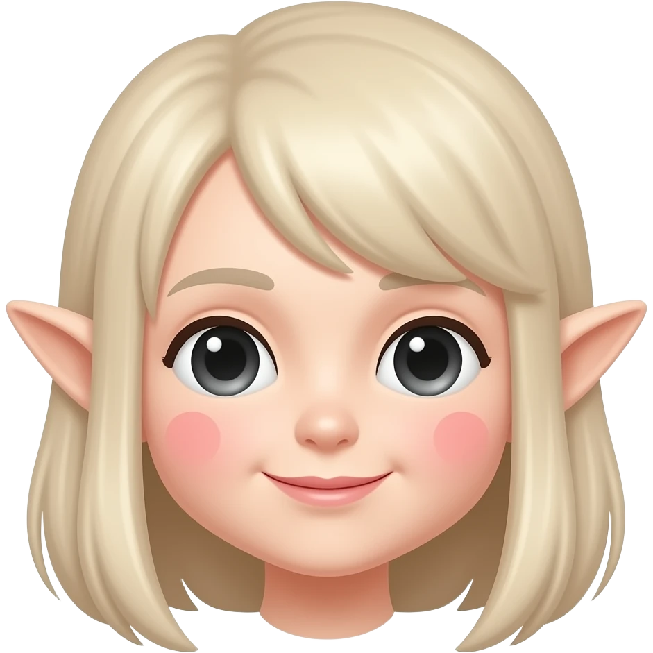 흰색 얼굴의 붉은색 홍조를 하고 있는 엘프 귀를 하고있는 귀여운 만화 이모티콘 emoji