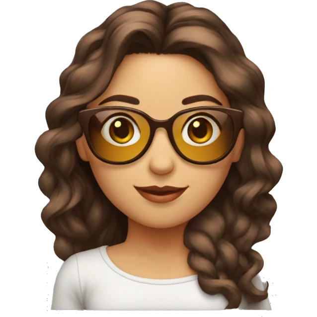 joven mujer cabello marron liso y lentes emoji