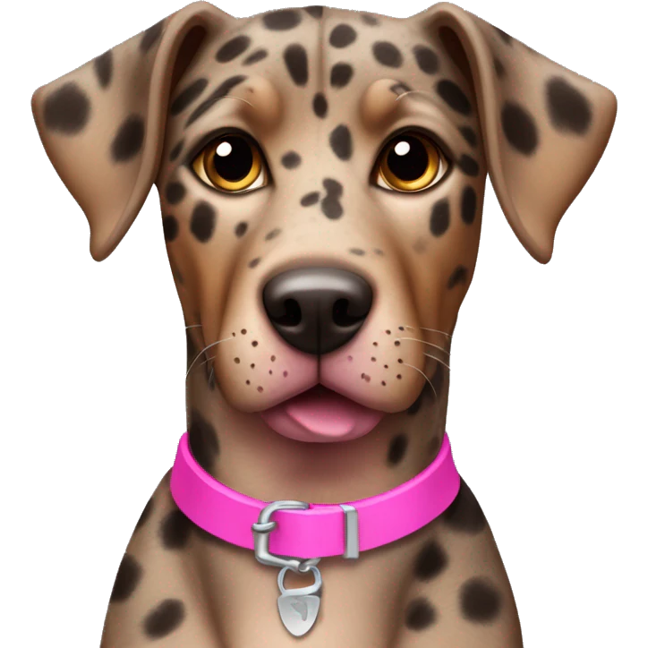 Catahoula leopard hound brown female dog with a pink collar emoji