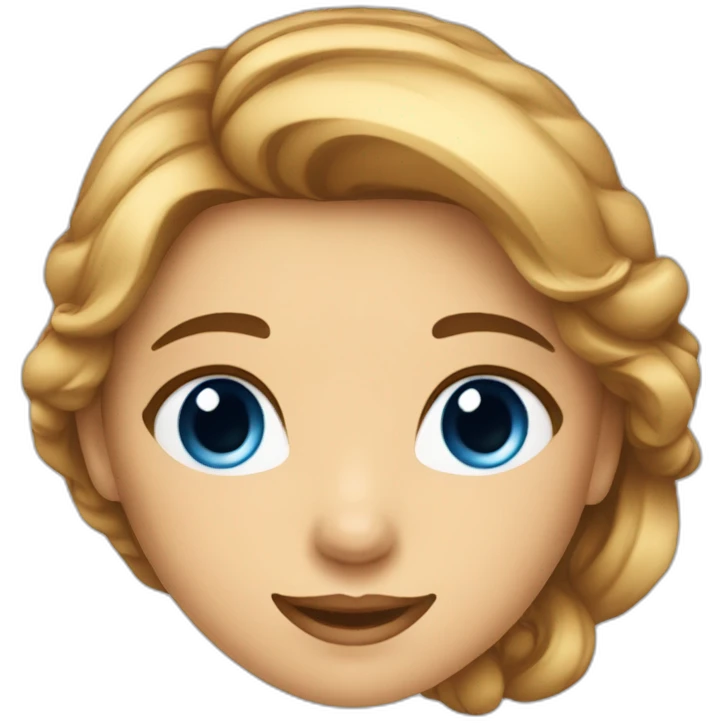 Femme à la couleur de peau claire, cheveux long châtain, yeux bleue, sourire, maquille  emoji